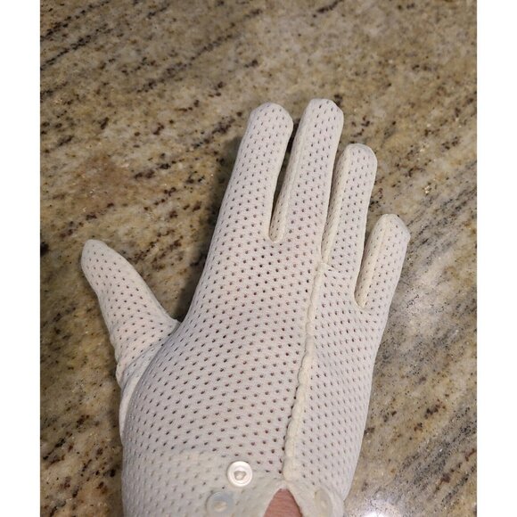 Vtg Size S Stretch Nylon Off-White 7.5" Formal Gloves Perforated Stripe Buttons - Picture 14 of 16